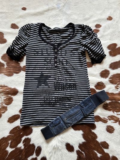 Vintage Striped Long Sleeve Shirt With Text Print